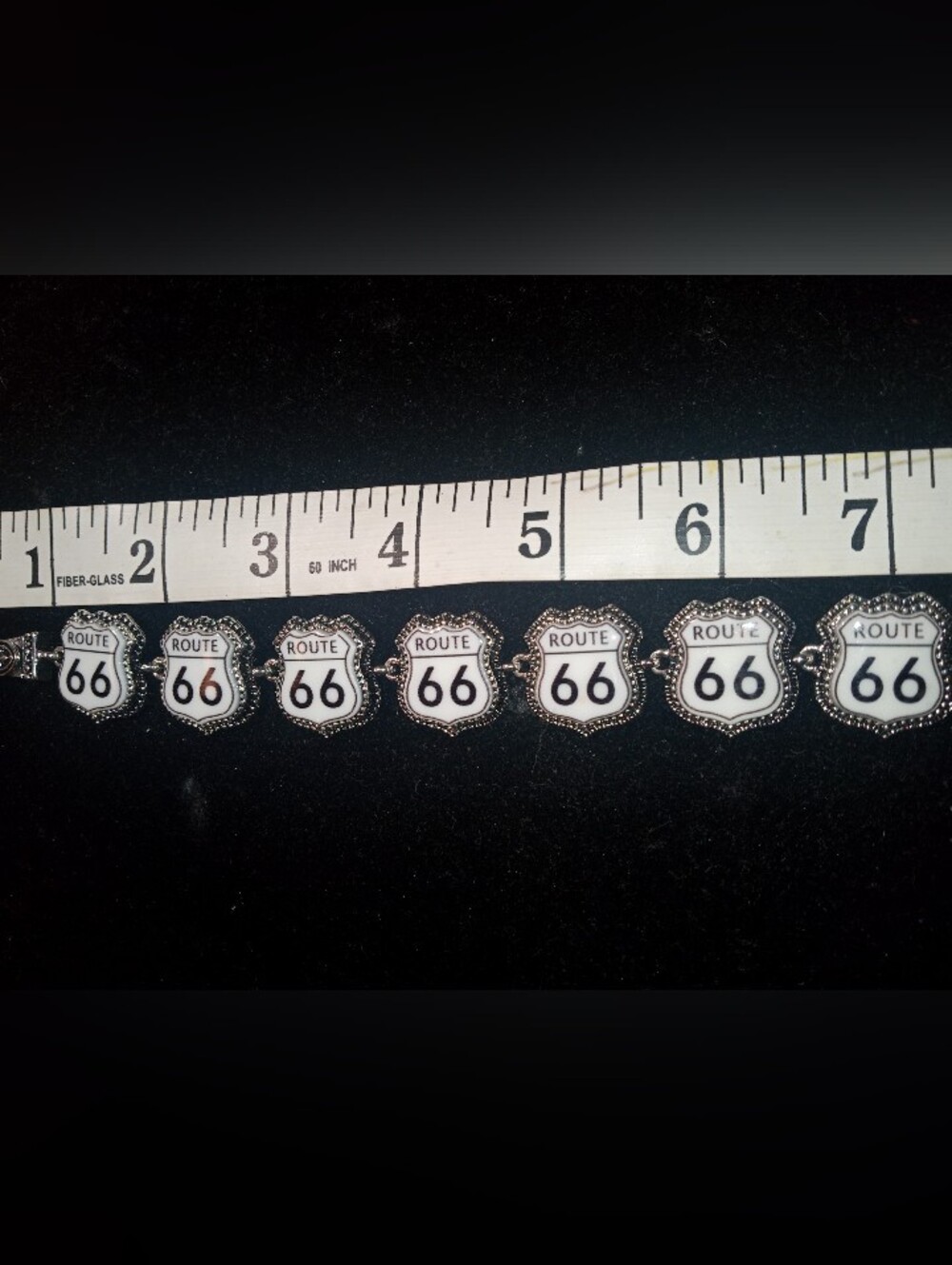 Route 66 Silver Bracelet with White and Black Shield Charms